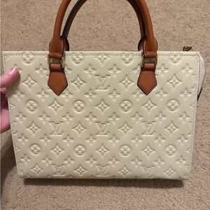 Cream and Tan Embossed Satchel